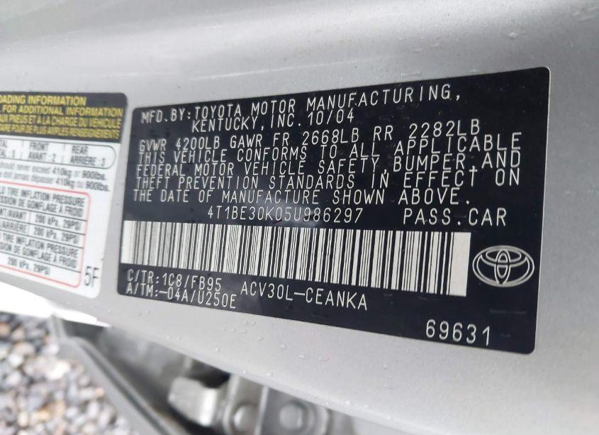 Photo 9 of 2005 Toyota Camry LE (VIN 4T1BE30K05U986297)