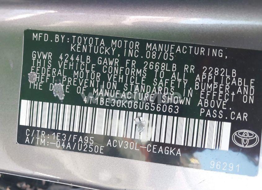 Photo 9 of 2006 Toyota Camry XLE (VIN 4T1BE30K06U656063)