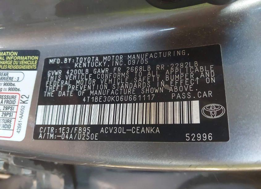 Photo 9 of 2006 Toyota Camry LE (VIN 4T1BE30K06U661117)