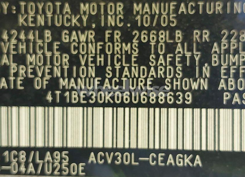 Photo 9 of 2006 Toyota Camry XLE (VIN 4T1BE30K06U688639)