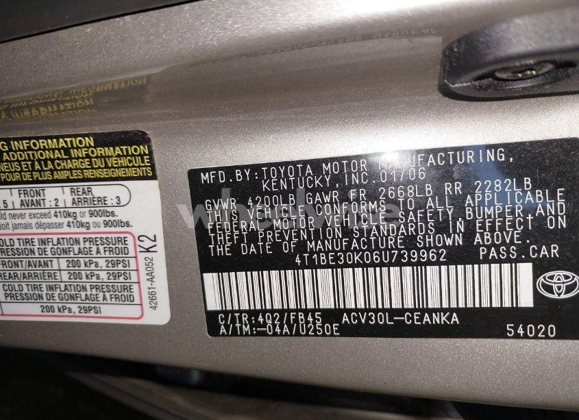 Photo 9 of 2006 Toyota Camry LE (VIN 4T1BE30K06U739962)