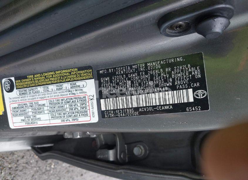 Photo 9 of 2006 Toyota Camry LE (VIN 4T1BE30K06U748449)
