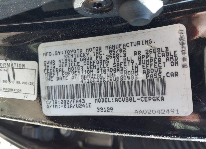 Photo 9 of 2002 Toyota Camry XLE (VIN 4T1BE30K12U088903)