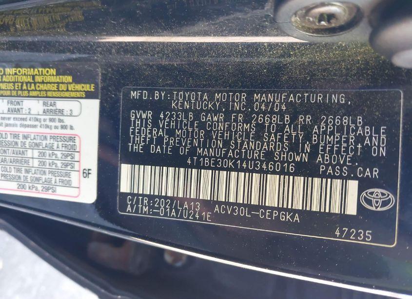 Photo 9 of 2004 Toyota Camry XLE (VIN 4T1BE30K14U346016)