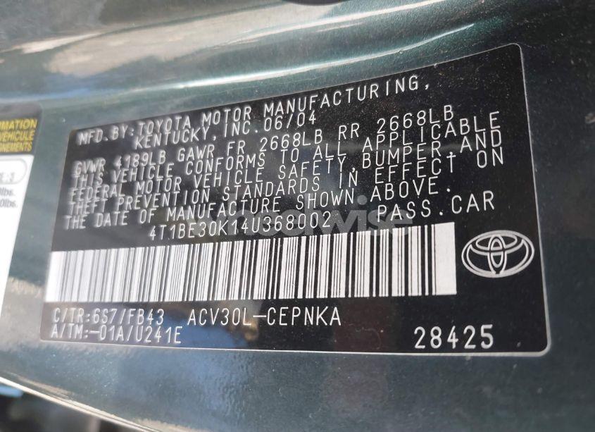 Photo 9 of 2004 Toyota Camry LE (VIN 4T1BE30K14U368002)