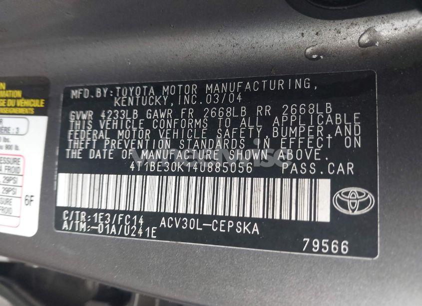 Photo 9 of 2004 Toyota Camry SE (VIN 4T1BE30K14U885056)