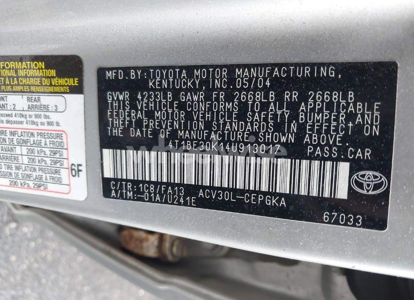 Photo 9 of 2004 Toyota Camry XLE (VIN 4T1BE30K14U913017)