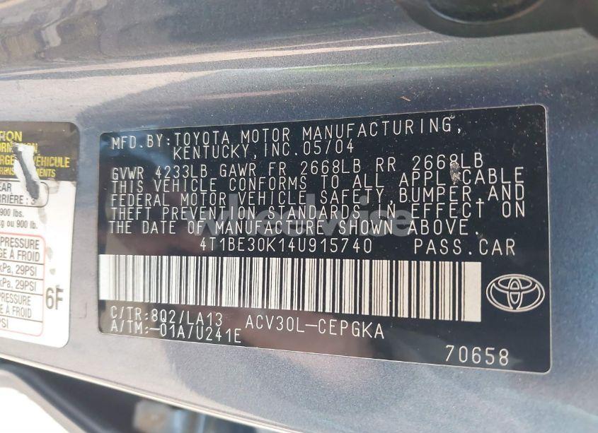 Photo 9 of 2004 Toyota Camry XLE (VIN 4T1BE30K14U915740)