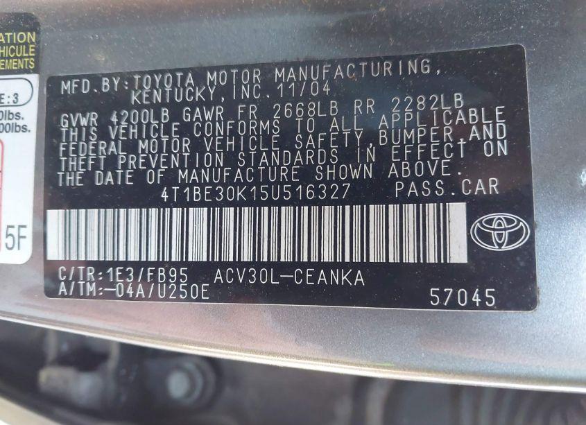 Photo 9 of 2005 Toyota Camry LE (VIN 4T1BE30K15U516327)
