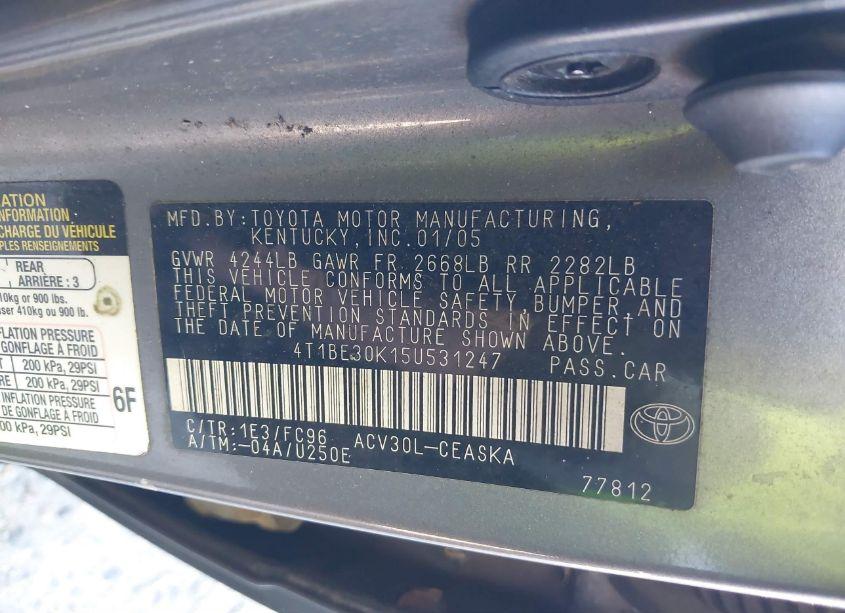 Photo 9 of 2005 Toyota Camry SE (VIN 4T1BE30K15U531247)