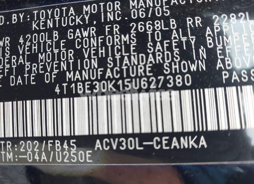 Photo 9 of 2005 Toyota Camry LE/SE/XLE (VIN 4T1BE30K15U627380)