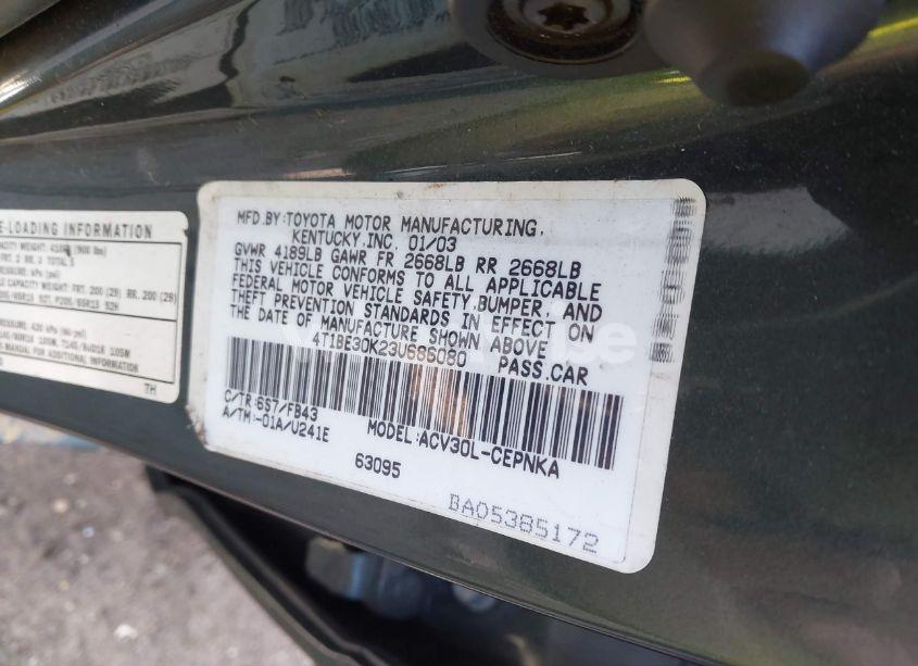 Photo 9 of 2003 Toyota Camry LE (VIN 4T1BE30K23U686080)