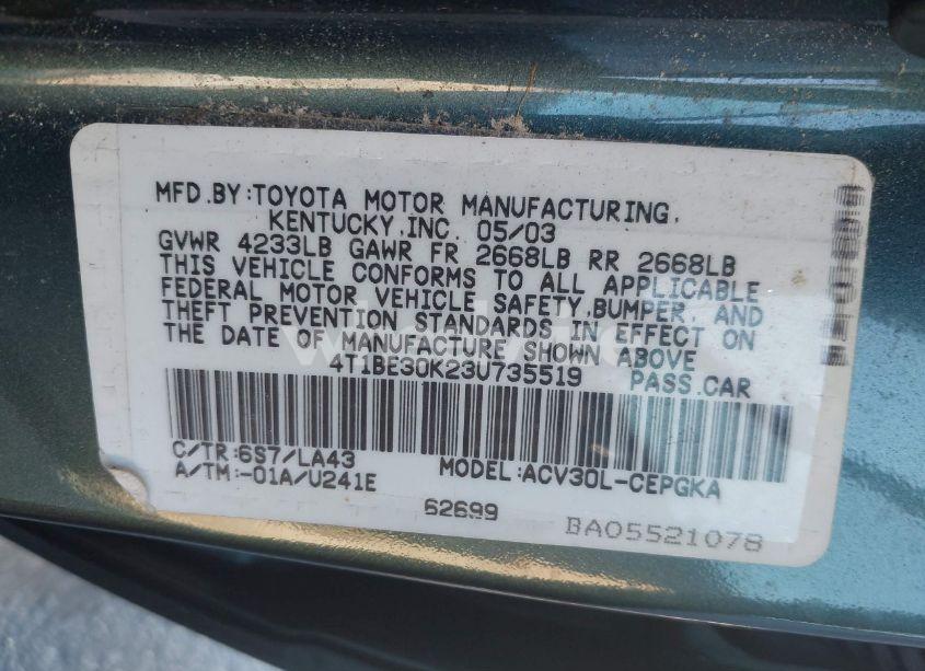 Photo 9 of 2003 Toyota Camry XLE (VIN 4T1BE30K23U735519)