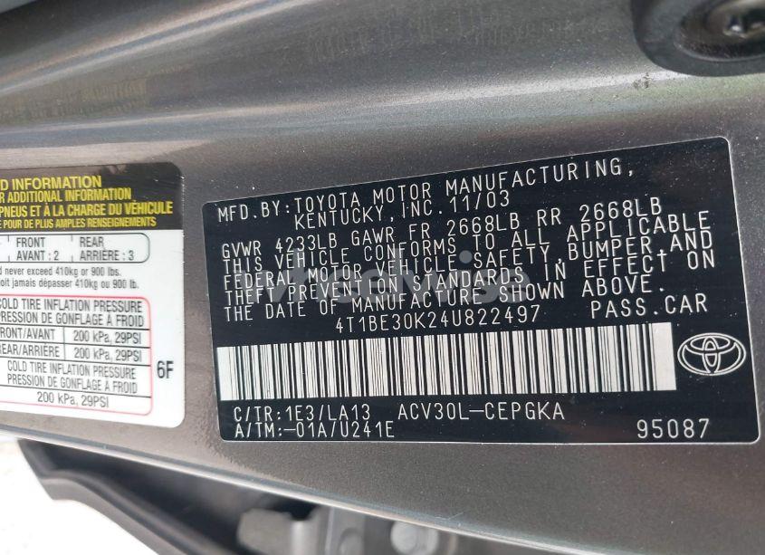 Photo 9 of 2004 Toyota Camry XLE (VIN 4T1BE30K24U822497)