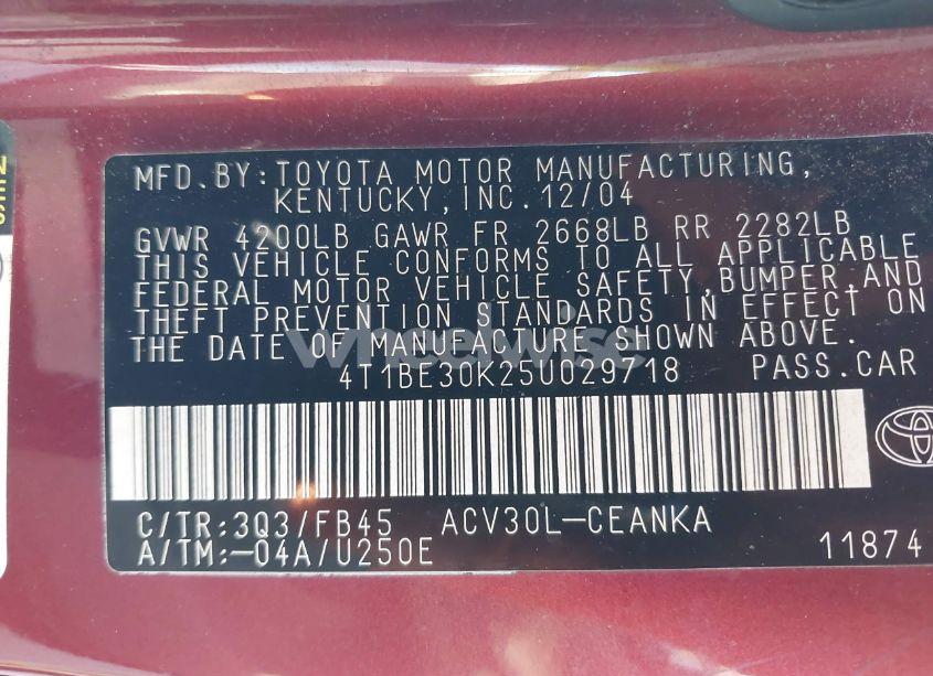 Photo 9 of 2005 Toyota Camry LE (VIN 4T1BE30K25U029718)