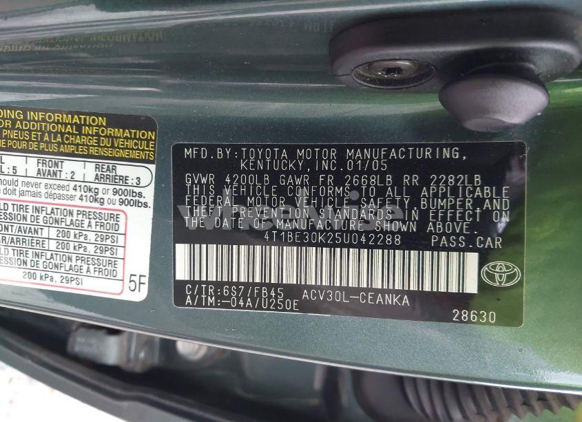 Photo 9 of 2005 Toyota Camry LE (VIN 4T1BE30K25U042288)