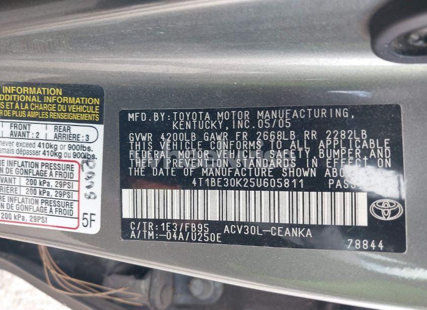 Photo 9 of 2005 Toyota Camry LE (VIN 4T1BE30K25U605811)