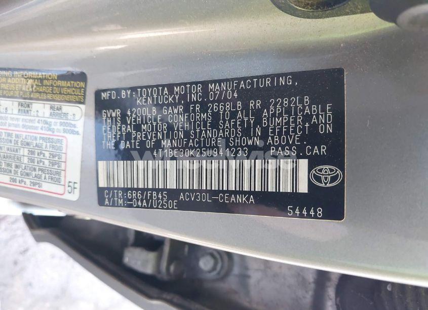 Photo 9 of 2005 Toyota Camry LE (VIN 4T1BE30K25U941233)