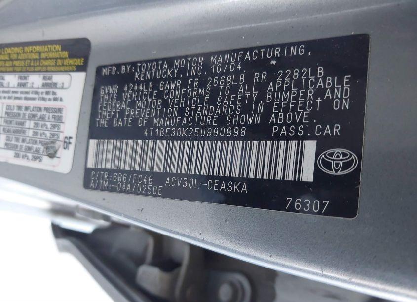 Photo 9 of 2005 Toyota Camry SE (VIN 4T1BE30K25U990898)