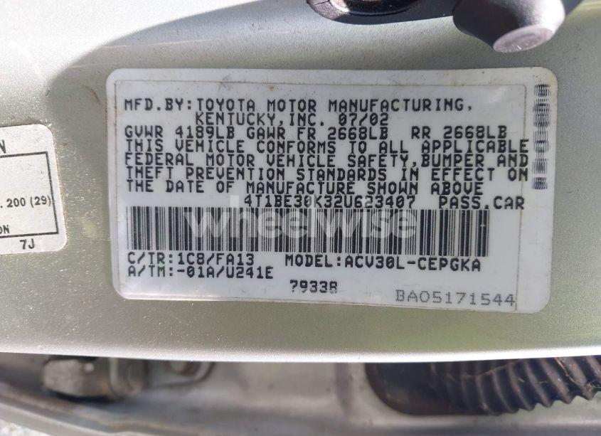 Photo 9 of 2002 Toyota Camry XLE (VIN 4T1BE30K32U623407)