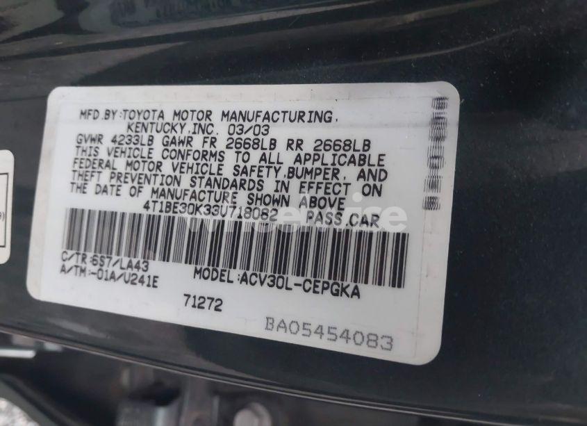 Photo 9 of 2003 Toyota Camry XLE (VIN 4T1BE30K33U718082)