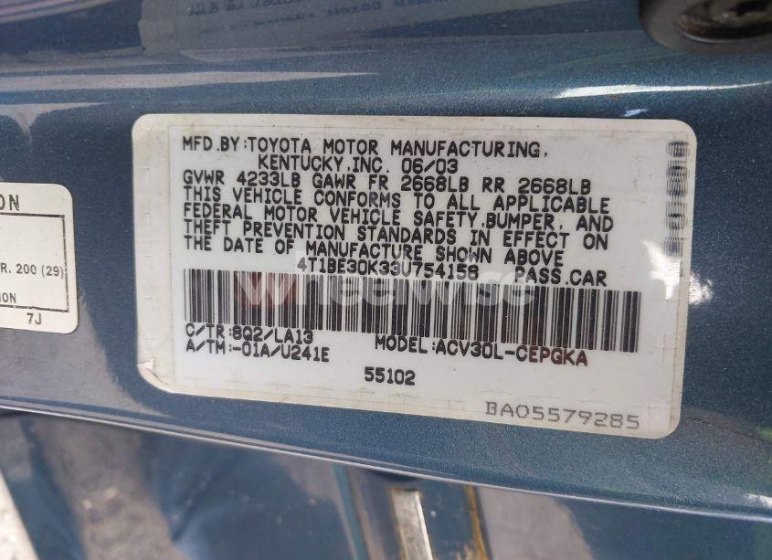 Photo 9 of 2003 Toyota Camry XLE (VIN 4T1BE30K33U754158)