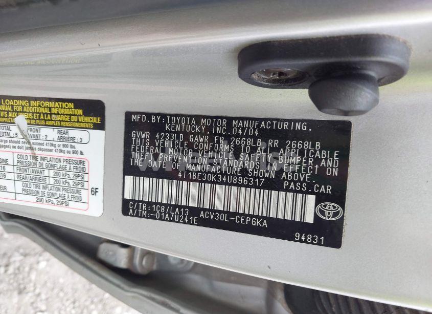 Photo 9 of 2004 Toyota Camry XLE (VIN 4T1BE30K34U896317)