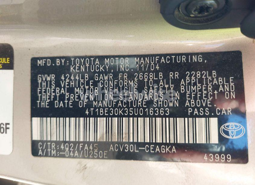 Photo 9 of 2005 Toyota Camry XLE (VIN 4T1BE30K35U016363)