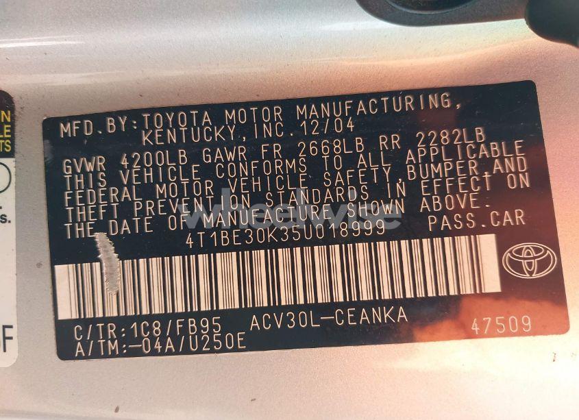 Photo 9 of 2005 Toyota Camry LE (VIN 4T1BE30K35U018999)