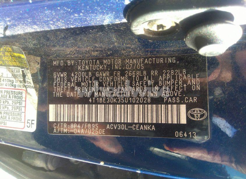 Photo 9 of 2005 Toyota Camry LE (VIN 4T1BE30K35U102028)