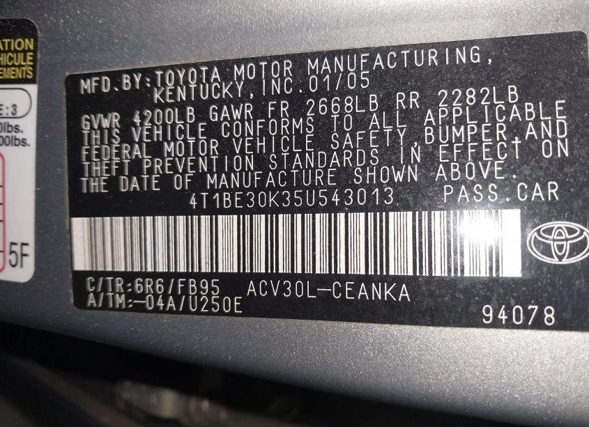 Photo 9 of 2005 Toyota Camry LE (VIN 4T1BE30K35U543013)
