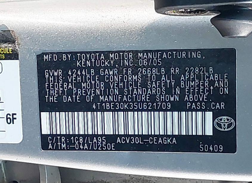 Photo 9 of 2005 Toyota Camry XLE (VIN 4T1BE30K35U621709)