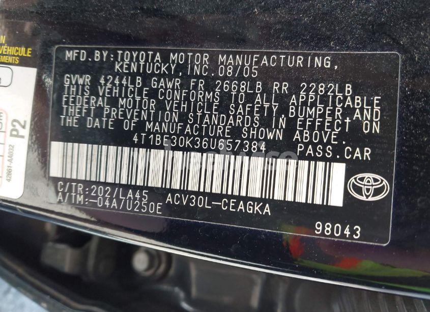 Photo 9 of 2006 Toyota Camry XLE (VIN 4T1BE30K36U657384)