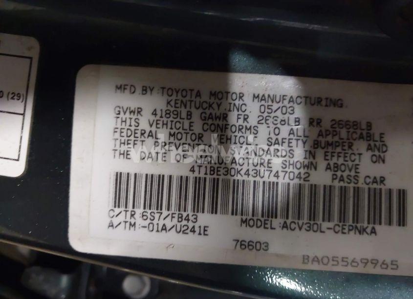 Photo 9 of 2003 Toyota Camry LE (VIN 4T1BE30K43U747042)