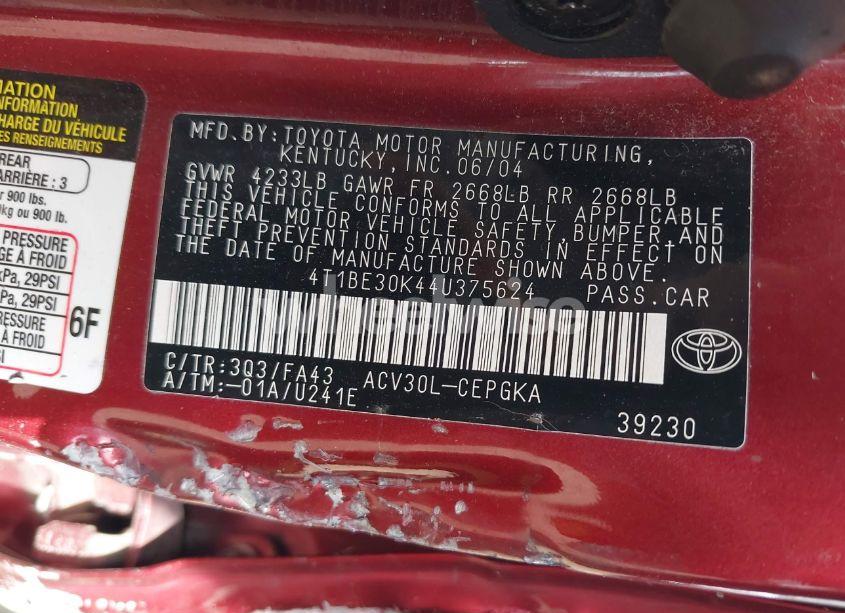 Photo 9 of 2004 Toyota Camry XLE (VIN 4T1BE30K44U375624)