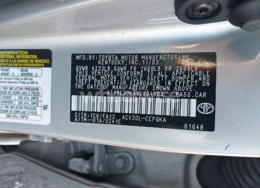 Photo 9 of 2004 Toyota Camry XLE (VIN 4T1BE30K44U834103)