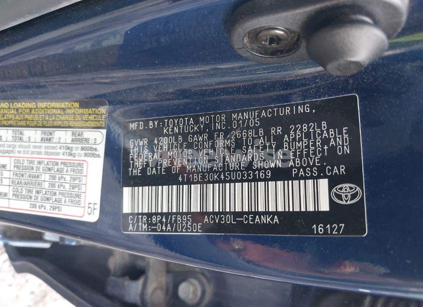 Photo 9 of 2005 Toyota Camry LE (VIN 4T1BE30K45U033169)