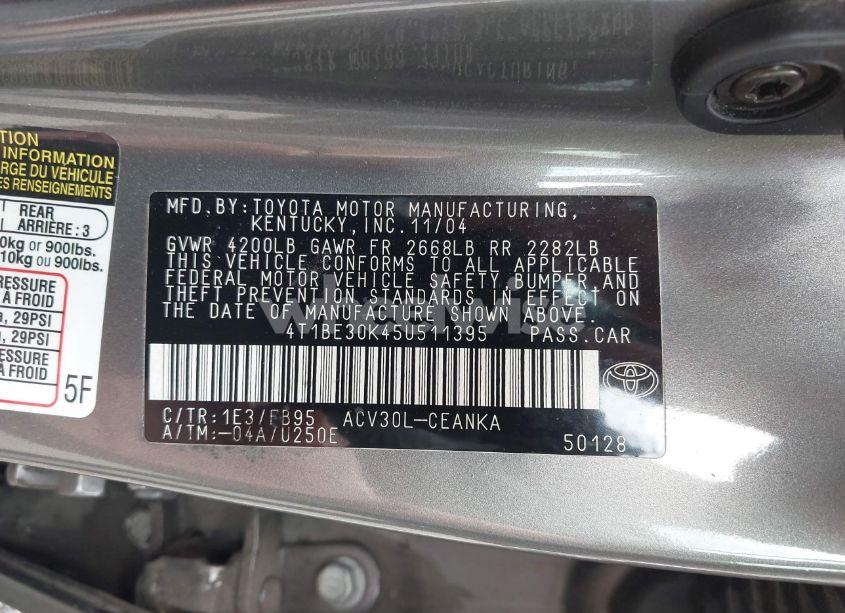 Photo 9 of 2005 Toyota Camry LE (VIN 4T1BE30K45U511395)