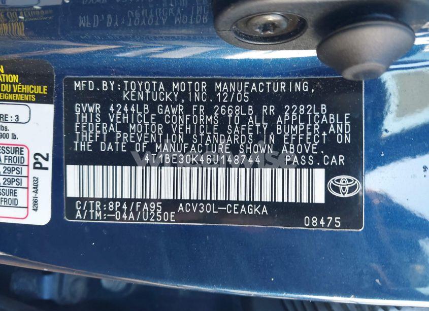 Photo 9 of 2006 Toyota Camry XLE (VIN 4T1BE30K46U148744)