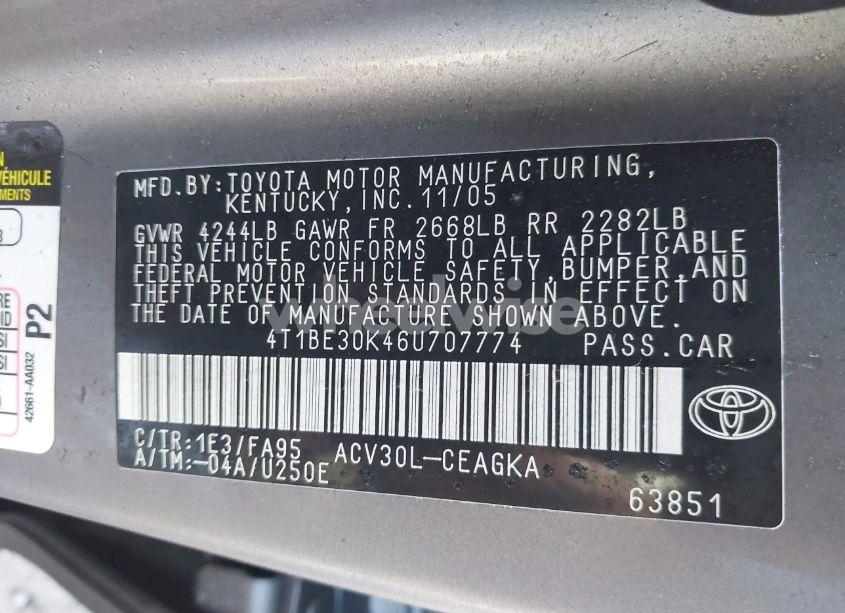 Photo 9 of 2006 Toyota Camry XLE (VIN 4T1BE30K46U707774)