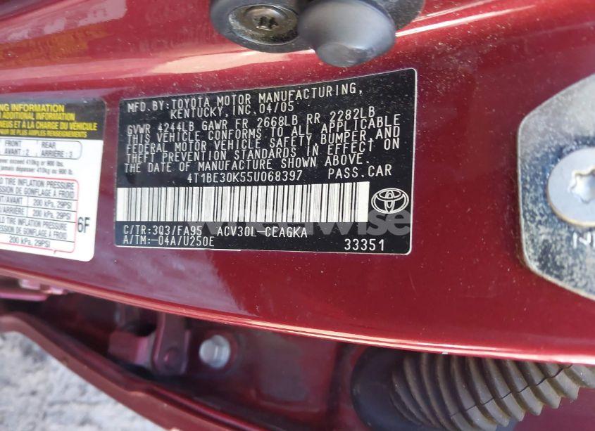 Photo 9 of 2005 Toyota Camry XLE (VIN 4T1BE30K55U068397)