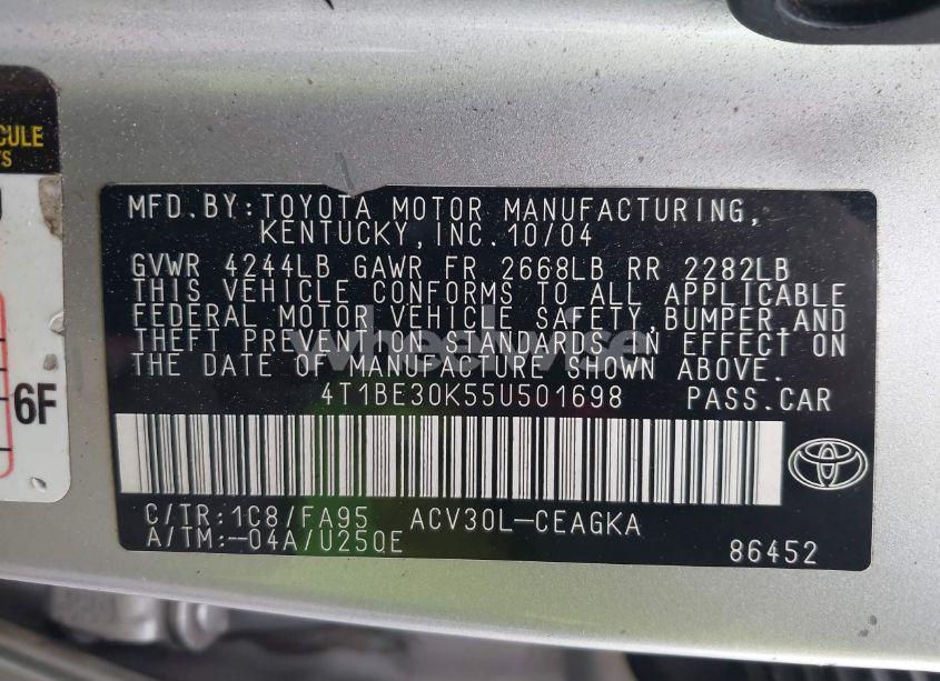 Photo 9 of 2005 Toyota Camry XLE (VIN 4T1BE30K55U501698)