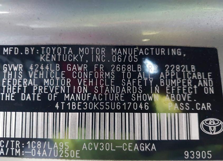 Photo 9 of 2005 Toyota Camry XLE (VIN 4T1BE30K55U617046)