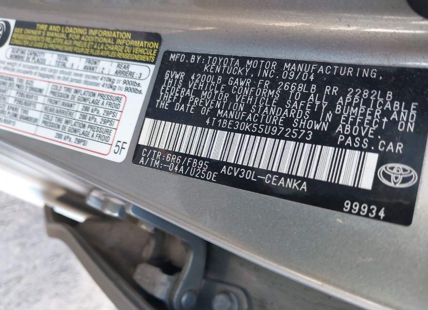 Photo 9 of 2005 Toyota Camry LE (VIN 4T1BE30K55U972573)