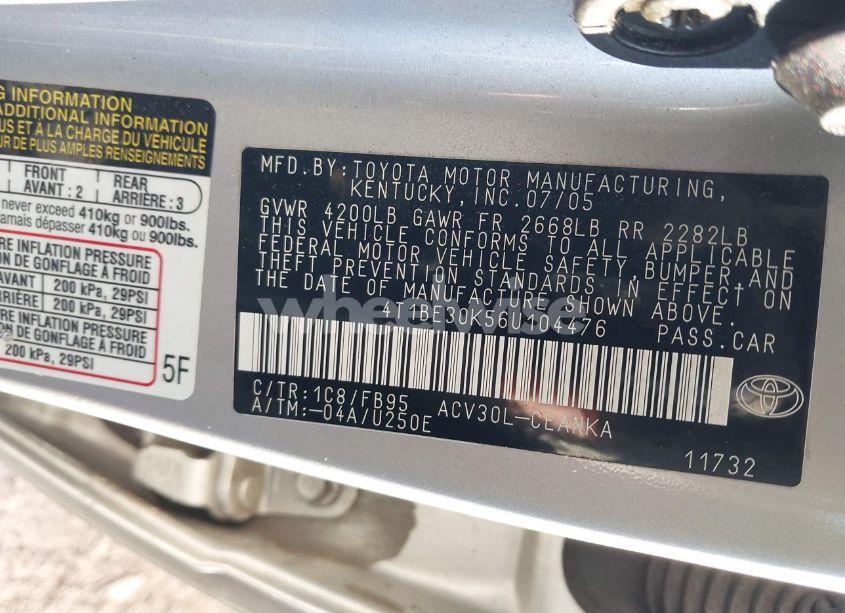 Photo 9 of 2006 Toyota Camry LE (VIN 4T1BE30K56U104476)
