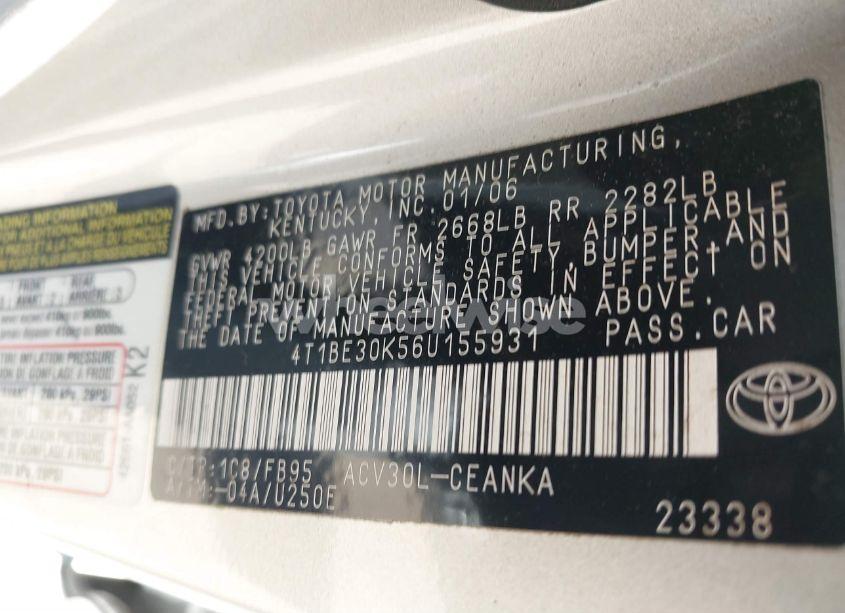 Photo 9 of 2006 Toyota Camry LE (VIN 4T1BE30K56U155931)