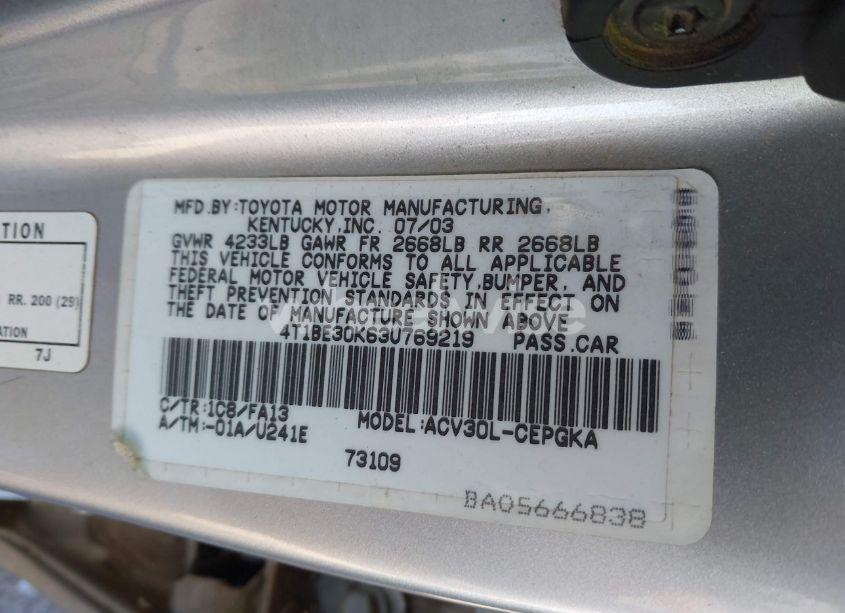 Photo 9 of 2003 Toyota Camry XLE (VIN 4T1BE30K63U769219)