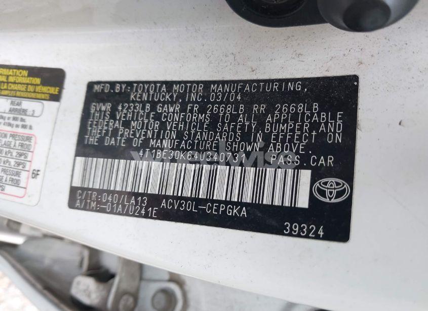 Photo 9 of 2004 Toyota Camry XLE (VIN 4T1BE30K64U340731)