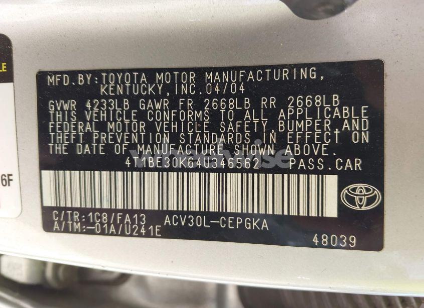Photo 9 of 2004 Toyota Camry XLE (VIN 4T1BE30K64U346562)