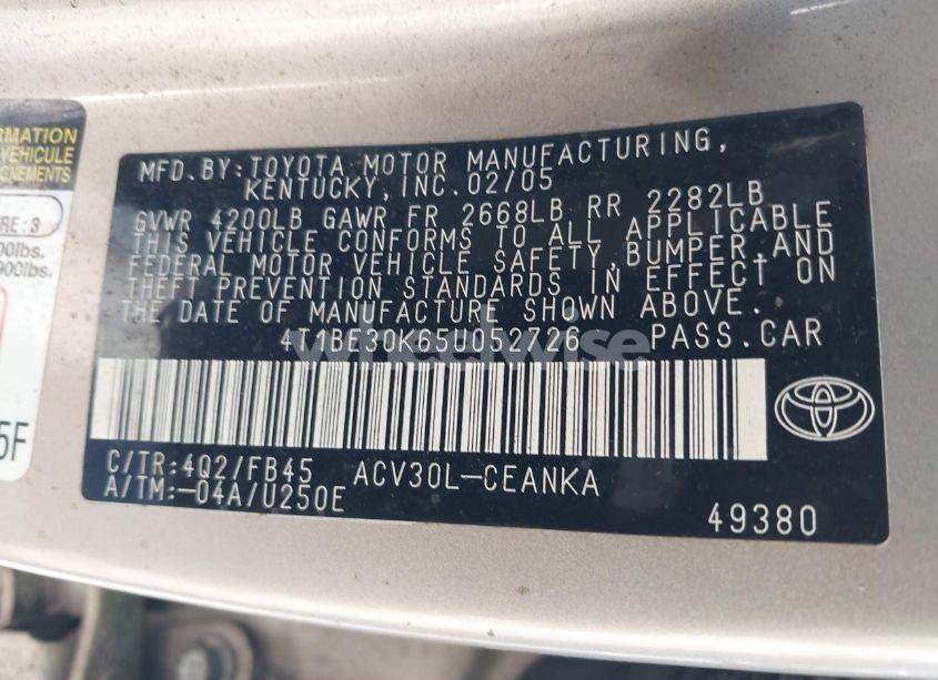 Photo 9 of 2005 Toyota Camry LE (VIN 4T1BE30K65U052726)